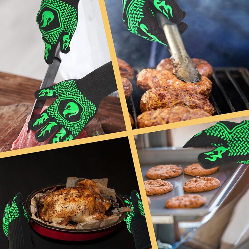 DKHDBD BBQ Fireproof Gloves, Grill Cut-Resistant Gloves 1472°F Heat Resistant Gloves, Non-Slip Silicone Oven Gloves, Kitchen Safe Cooking Gloves for Oven Mitts,Barbecue,Cooking, Frying,13.5 Inch-Green - Image 5